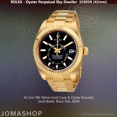 Rolex Sky-Dweller 18k Yellow Gold Black Dial -NEW