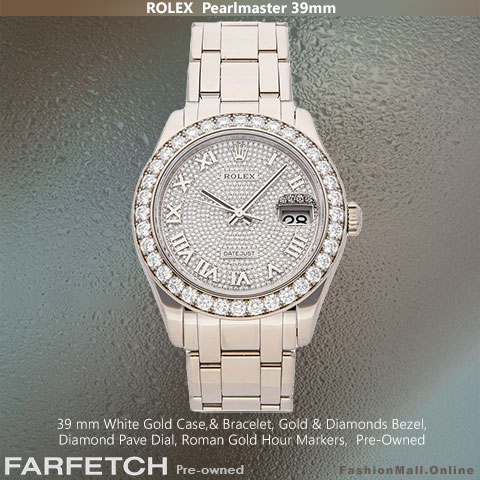 Unisex Rolex Pearlmaster 39mm White Gold Diamonds Bezel & Dial, Pre-Owned