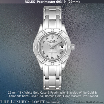 Ladies Rolex Pearlmaster 69319 29mm White Gold & Diamonds Silver Dial, Pre-Owned