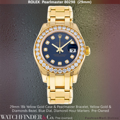 Ladies Rolex Pearlmaster Yellow Gold & Diamonds Blue Dial, Pre-Owned