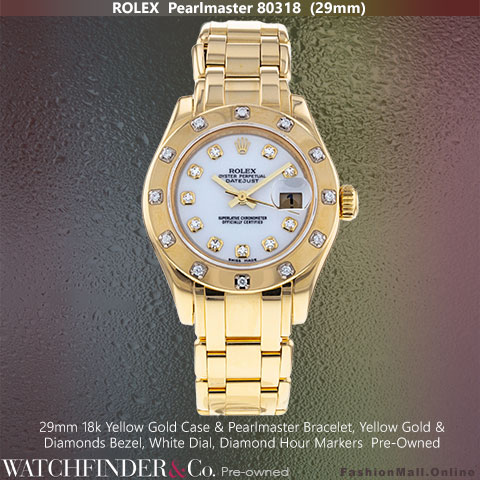 Ladies Rolex Pearlmaster Yellow Gold & Diamonds White Dial, Pre-Owned