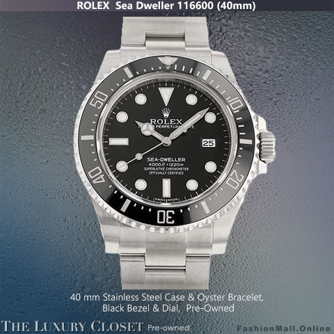 Rolex Sea-Dweller S Steel Black Dial 116600 40mm, Pre-Owned