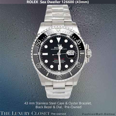 Rolex Sea-Dweller Steel Black Dial 126600 43mm, Pre-Owned
