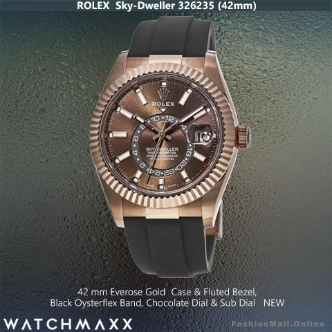 Rolex Sky-Dweller Everose Gold Chocoloate Dial Oysterflex, 326235, 42mm, Everose Gold Case & Fluted Bezel, Chocolate Dial & Sub-Dial, Oysterflex Band, NEW @ Watchmaxx