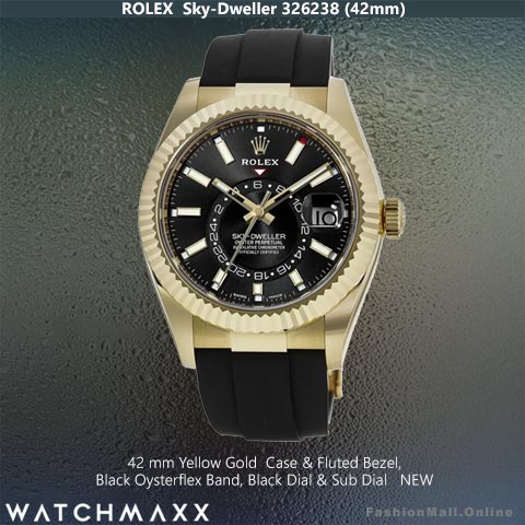Rolex Sky-Dweller Yellow Gold Black Dial Oysterflex – NEW