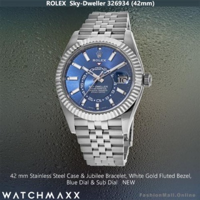 Rolex Sky-Dweller Steel & White Gold Blue Dials Jubilee Bracelet, NEW