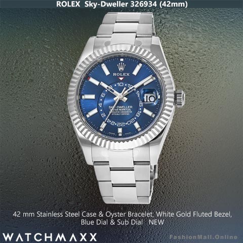 Rolex Sky-Dweller Steel & White Gold Blue Dials Oyster Bracelet, NEW