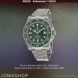 Rolex 116610 Submariner Hulk Steel Green Bezel & Dial, NEW