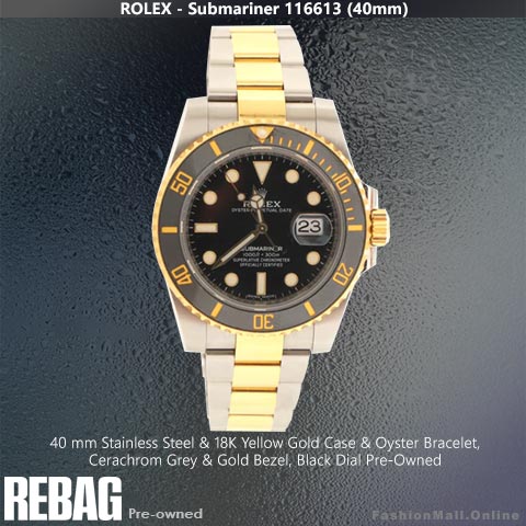Rolex Submariner 116613LN Steel Yellow Gold Black Dial &- Bezel, Pre-Owned
