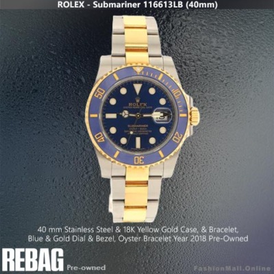 Rolex Submariner 116613LB Steel Yellow Gold Blue Bezel & Dial, Pre-Owned