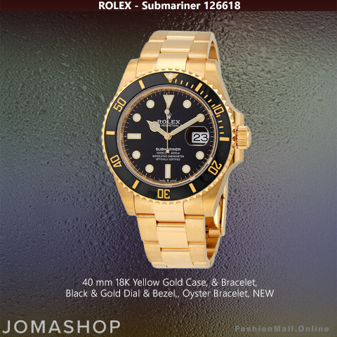 Rolex Submariner 126618 Yellow Gold Black Bezel & Dial, NEW