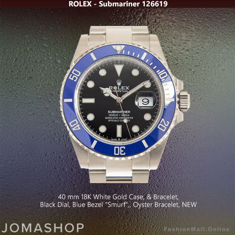 Rolex Submariner Smurf 126619 White Gold Blue Bezel Black Dial,  NEW