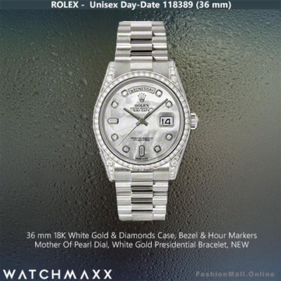 Rolex Day-Date President White Gold Diamonds Mother Of Pearl Dial, NEW