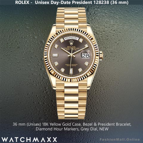 Unisex Rolex President Yellow Gold Grey Dial, NEW