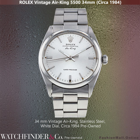 Rolex Vintage Air-King 5500 Stainless Steel White Dial, Pre-Owned