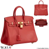 HERMES Birkin 25 Rouge Vermillon in Epsom, Pre-owned