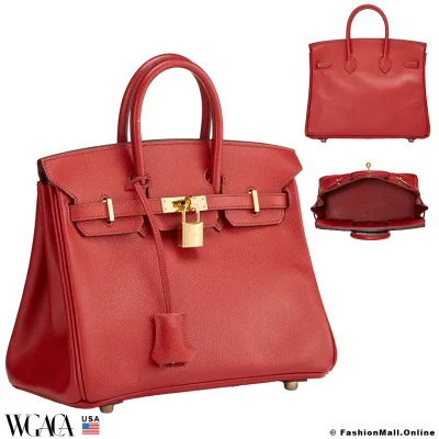 HERMES Birkin 25 Rouge Vermillon in Epsom, Pre-owned