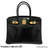 Hermes Birkin 30 Black (Noir) Porosus Crocodile, Pre-owned, in Very Good condition.