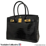 Hermes Birkin 30 Black (Noir) Porosus Crocodile, Pre-owned, in Very Good condition.