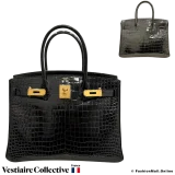 Hermes Birkin 30 Black (Noir) Porosus Crocodile, Pre-owned, in Very Good condition.