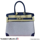 Hermes Birkin 30 Bleu Sapphire Swift White & Blue Toile Quadrille, New Open Box