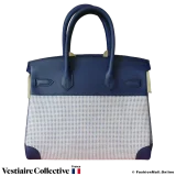 Hermes Birkin 30 Bleu Sapphire Swift White & Blue Toile Quadrille, New Open Box