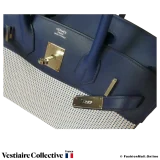 Hermes Birkin 30 Bleu Sapphire Swift White & Blue Toile Quadrille, New Open Box