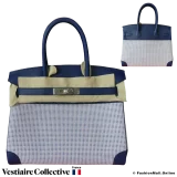 Hermes Birkin 30 Bleu Sapphire Swift White & Blue Toile Quadrille, New Open Box