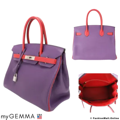 HERMES Birkin 30 HSS (special order) Anemone & Rouge Casaque Clemence, Pre-owned