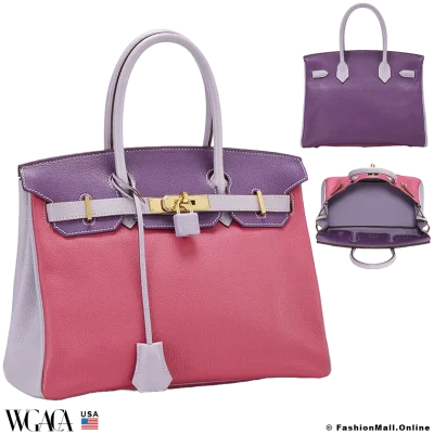 HERMES Birkin 30 HSS Rose Shocking Ultraviolet & Lilas in Chevre De Coromandel, Pre-owned