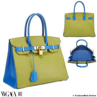 HERMES Birkin 30 HSS Vert Anis & Bleu Hydra in Chevre De Coromandel, Pre-owned