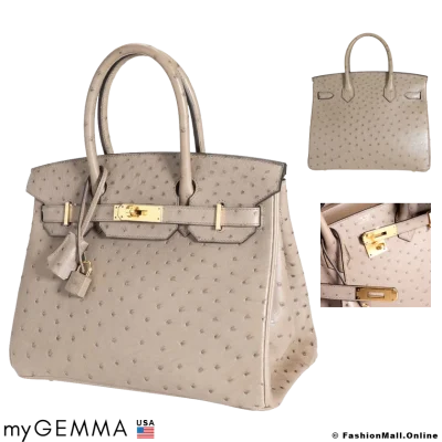 HERMES Birkin 30 Gris Tourterelle Ostrich, Pre-owned