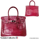 Hermes Birkin 30 Rose Tyrien Porosus Crocodile, Pre-owned