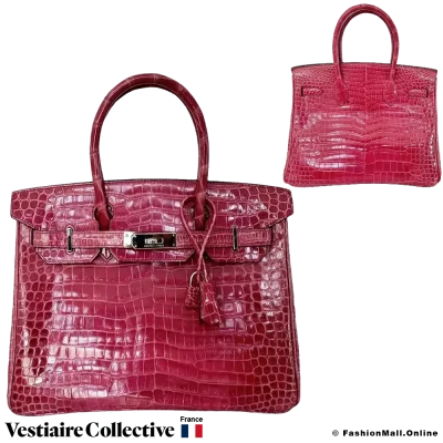 Hermes Birkin 30 Rose Tyrien Porosus Crocodile, Pre-owned