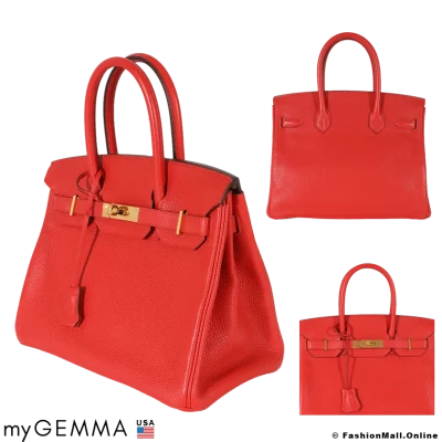 HERMES Birkin 30 Rouge Tomate Clemence, Pre-owned