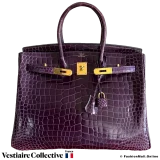 Hermes Birkin 35 Amethyst Porosus Crocodile, Pre-owned