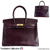 Hermes Birkin 35 Amethyst Porosus Crocodile, Pre-owned