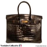 Hermes Birkin 35, Black shiny porosus crocodile, pre-owned