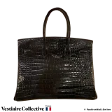 Hermes Birkin 35, Black shiny porosus crocodile, pre-owned