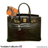 Hermes Birkin 35, Black shiny porosus crocodile, pre-owned