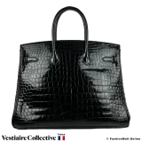 Hermes Birkin 35 Black Shiny Porosus Crocodile, Pre-owned