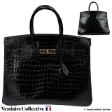 Hermes Birkin 35 Black Shiny Porosus Crocodile, Pre-owned