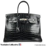 Hermes Birkin 35 Black Porosus Crocodile, Pre-owned