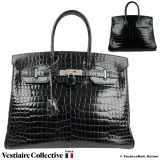 Hermes Birkin 35 Black Porosus Crocodile, Pre-owned