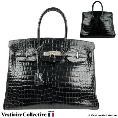 Hermes Birkin 35 Black Porosus Crocodile, Pre-owned