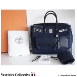 Hermes Cargo Birkin 35 Bleu Marine Swift and Toile Goeland, Pre-owned, in Excellent condition