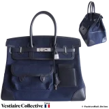 Hermes Cargo Birkin 35 Bleu Marine Swift and Toile Goeland, Pre-owned, in Excellent condition