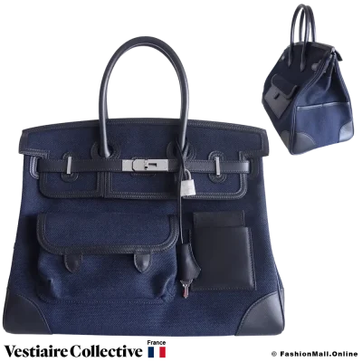 Hermes Cargo Birkin 35 Bleu Marine Swift and Toile Goeland, Pre-owned, in Excellent condition