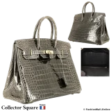 HERMES Birkin 35 Dark Grey Porosus Crocodile, Pre-Owned