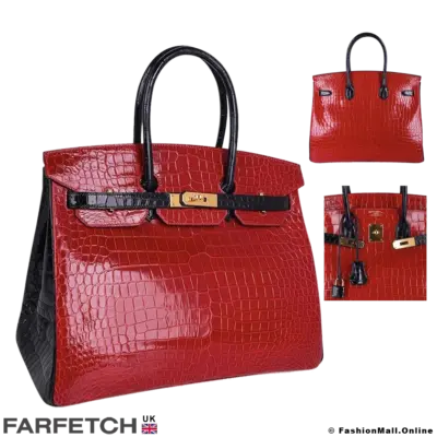 HERMES Birkin 35 HSS, Red-Black Crocodile Leather, Pre-owned